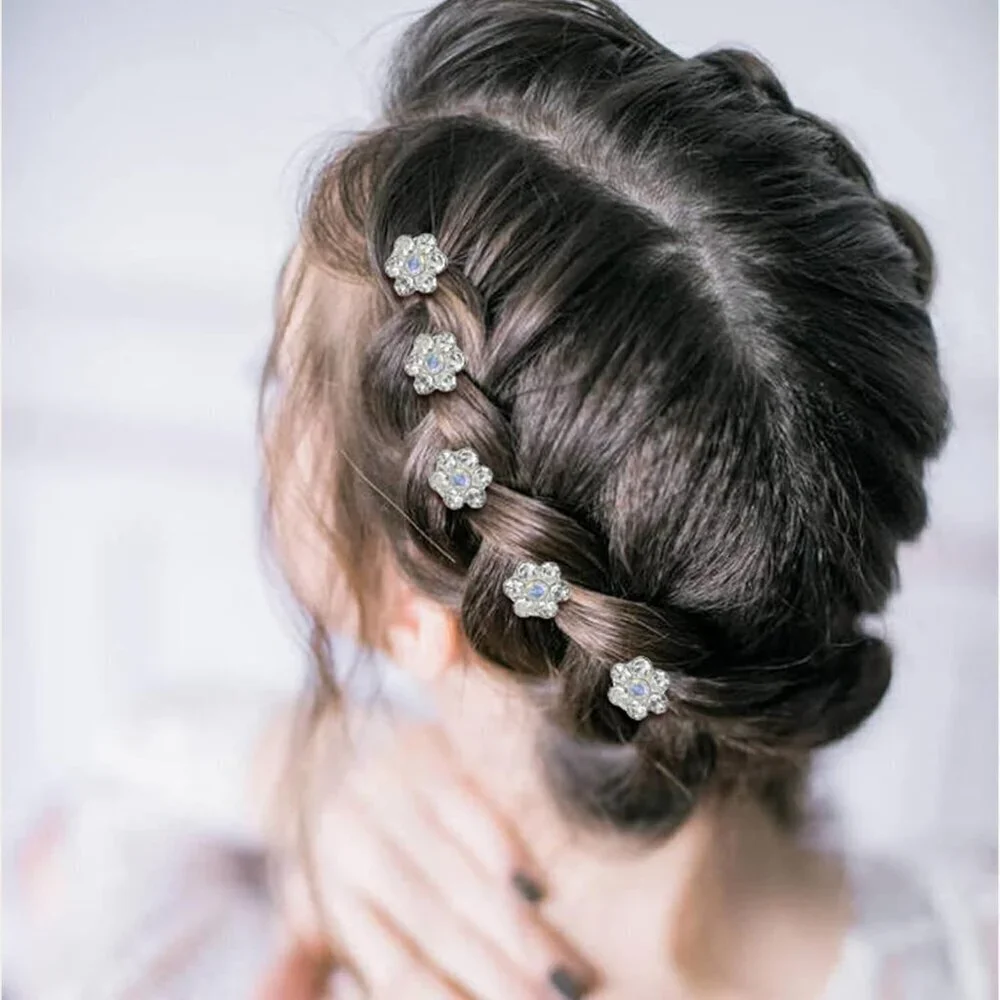 128 Pack Silver Pearl Flower Rhinestone Crystal Bridal Wedding Hair U-shaped Hai